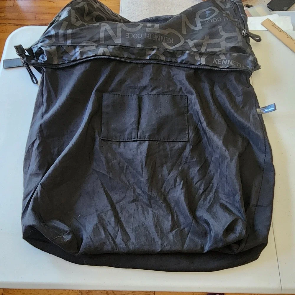 Kenneth Cole Reaction Nylon Slouchy Hobo Bag Black Monogrammed Oversized Casual